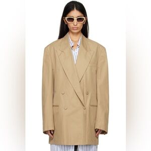 Dries Van Noten Tan Oversized Blazer with Wide Lapels - large